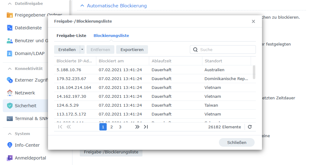 Synology Blockierungsliste