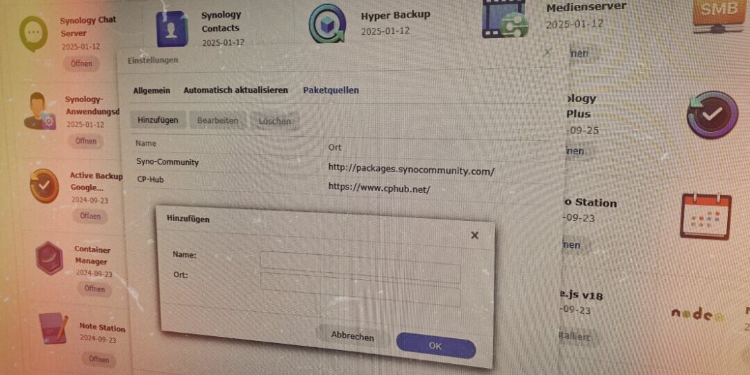 Synology: Einrichten weiterer Paketquellen
